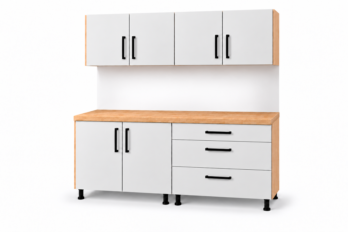 6 ft Garage Workbench Cabinet Set with Solid Birch Worktop
