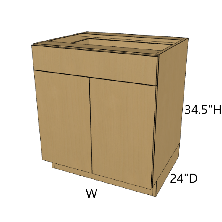 Base Kitchen Cabinet, One Drawer, Double Doors, 24"-36" Wide.