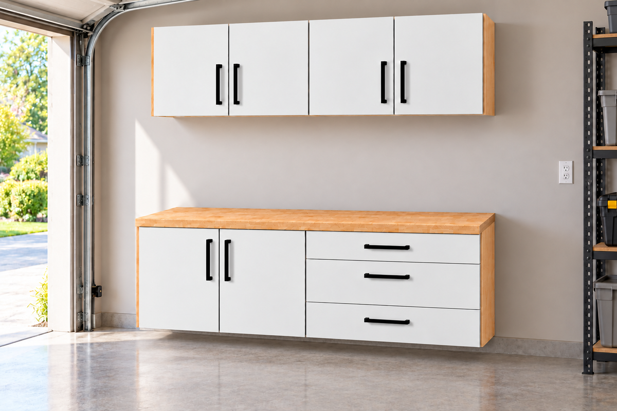 6 ft Garage Workbench Cabinet Set with Solid Birch Worktop