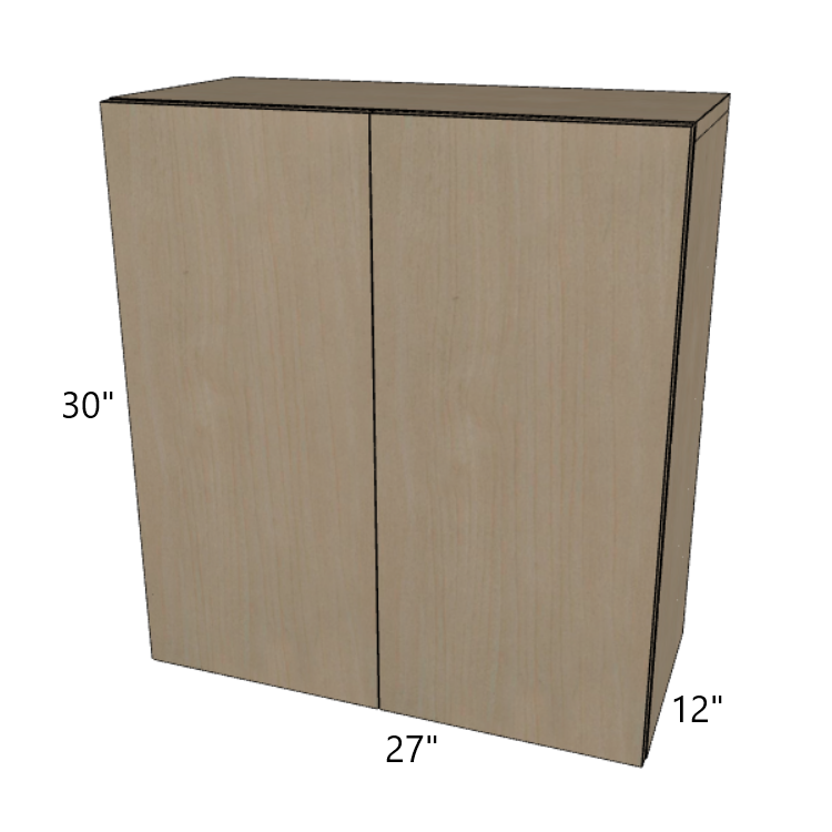 Double Door Wall Cabinet 30" High, 24"/27"/30"/33"/36" Wide.