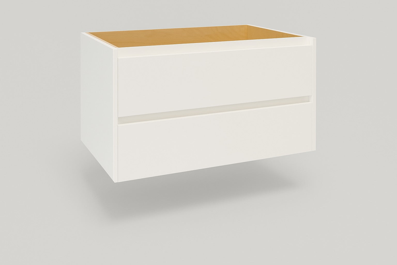 Floating Vanity, U-shaped Drawers, High Gloss White, Handle Free, Plywood Box, Fully Assembled